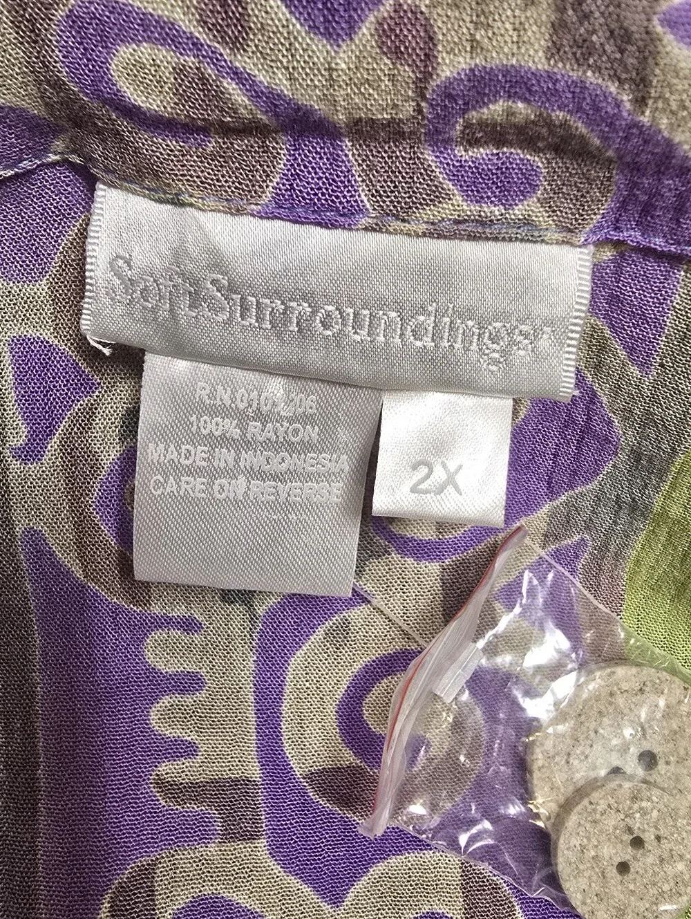Soft Surroundings 100% Rayon Teal Green Purple Button Blouse Overlay Tunic 2x - Picture 14 of 14